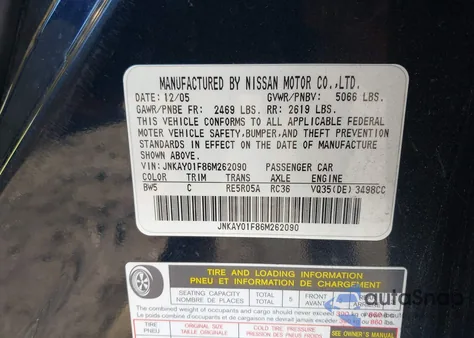 2006 Infiniti M35X from USA, damaged, VIN JNKAY01F86M262090